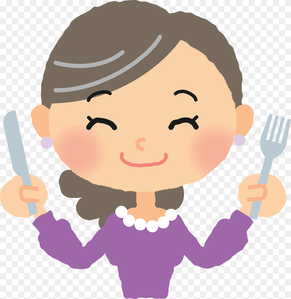 Woman Is Ready To Eat A Meal Clipart, Cutlery, Fork, Baby, Person Png