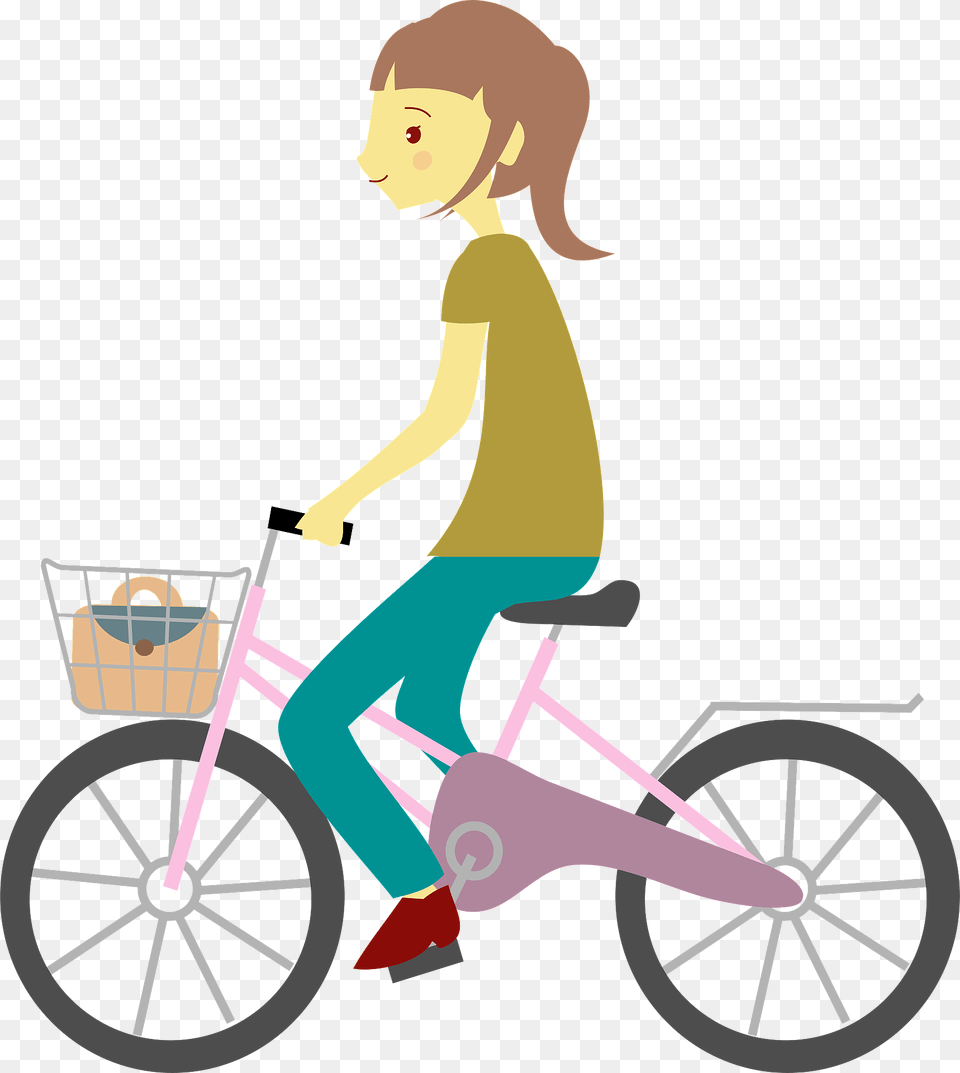 Woman Is Riding A Bicycle Clipart, Wheel, Person, Machine, Transportation Png