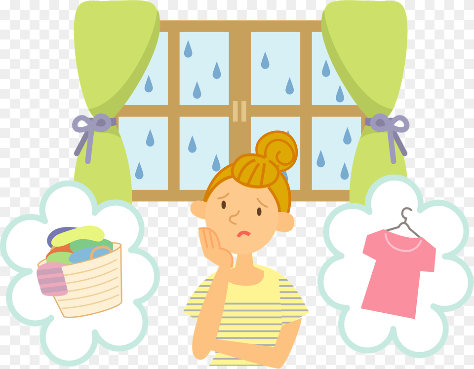 Woman Is Thinking About Laundry During The Rainy Season Clipart, Balloon, Baby, Person, People Free Transparent Png