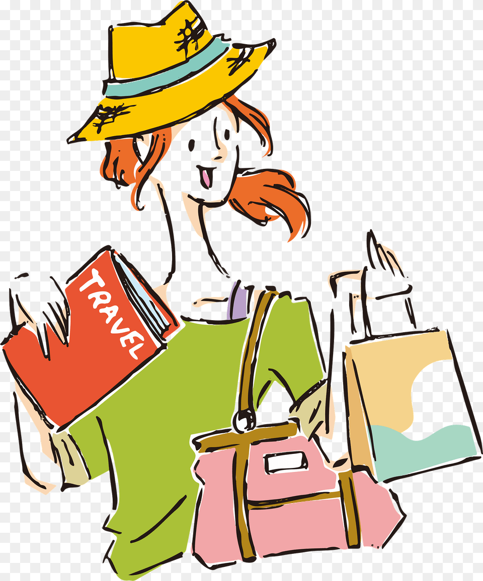 Woman Is Traveling Clipart, Bag, Clothing, Hat, Accessories Free Png Download