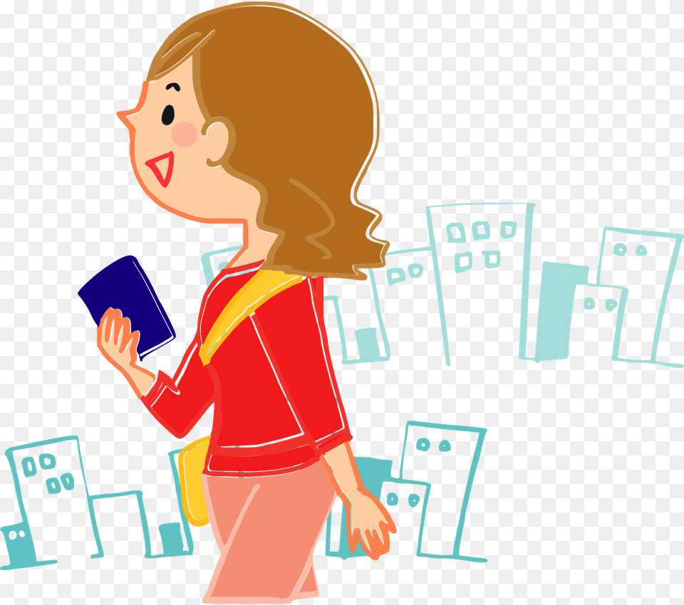 Woman Is Walking By A Cityscape Clipart, Baby, Person, Face, Head Free Png Download