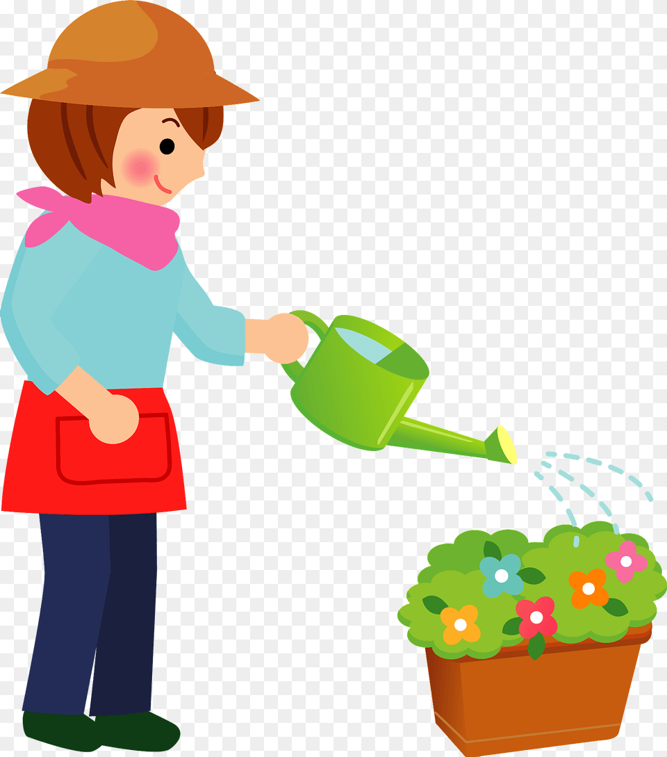 Woman Is Watering Flowers Clipart, Nature, Garden, Outdoors, Gardening Png