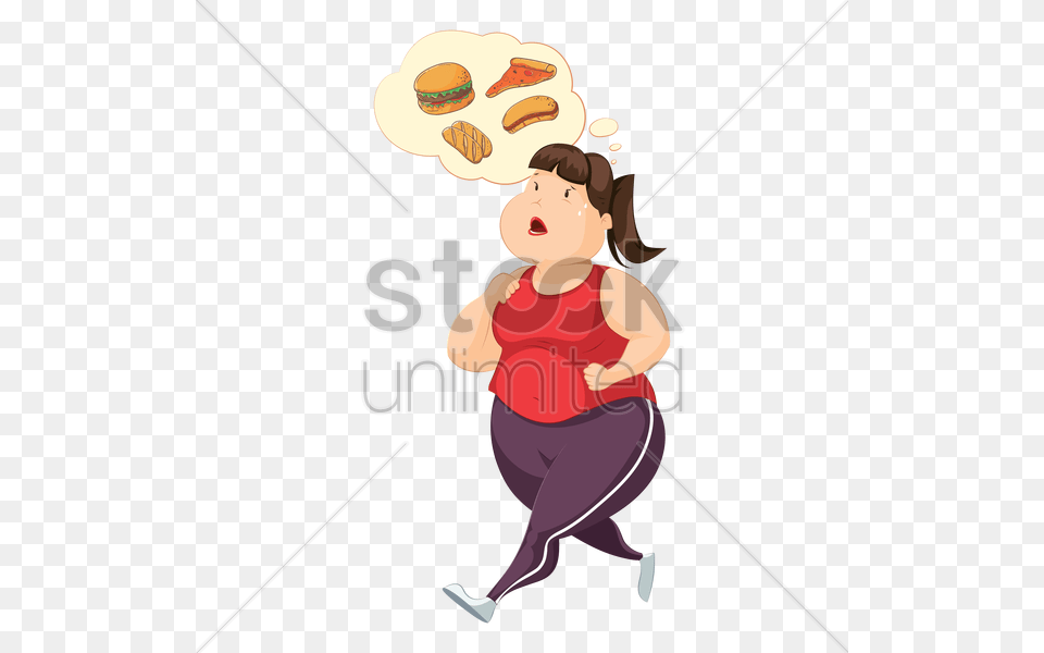 Woman Jogging While Thinking Of Food Vector Image Fat Lady Eating Food Vector, Person, Walking, Burger, Baby Free Png Download