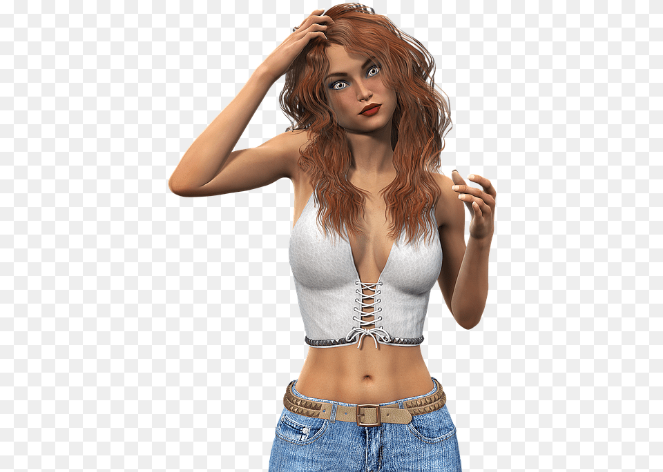 Woman Long Hair Beauty Sexy Clothing Female Girl, Person, Adult, Pants, Blouse Free Transparent Png