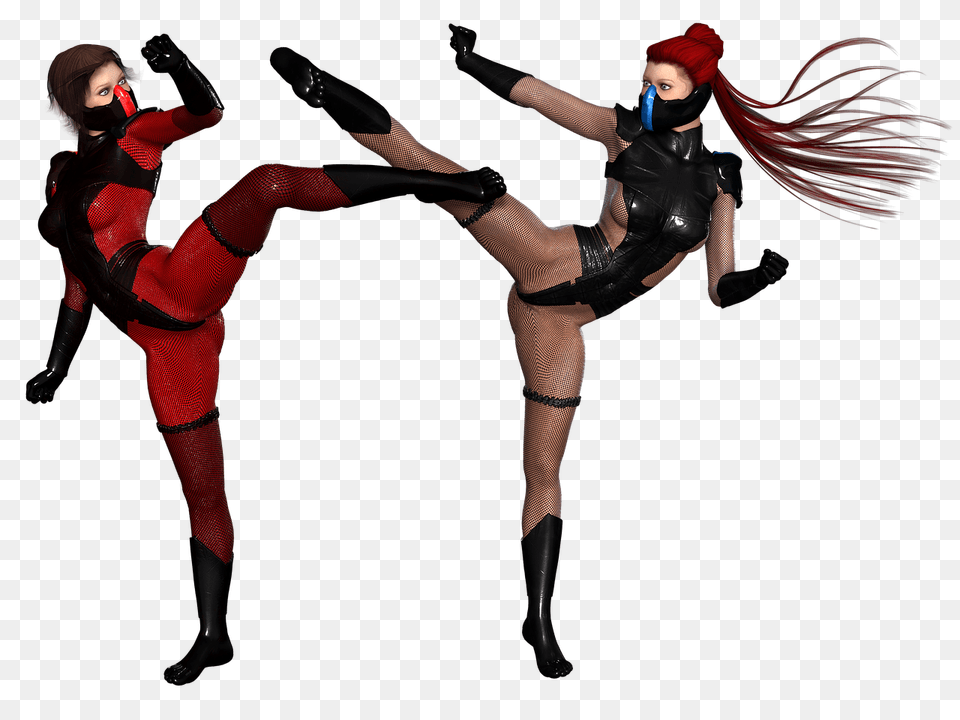 Woman Ninjas Fighting Pose Transparent, Adult, Person, Female, Costume Png