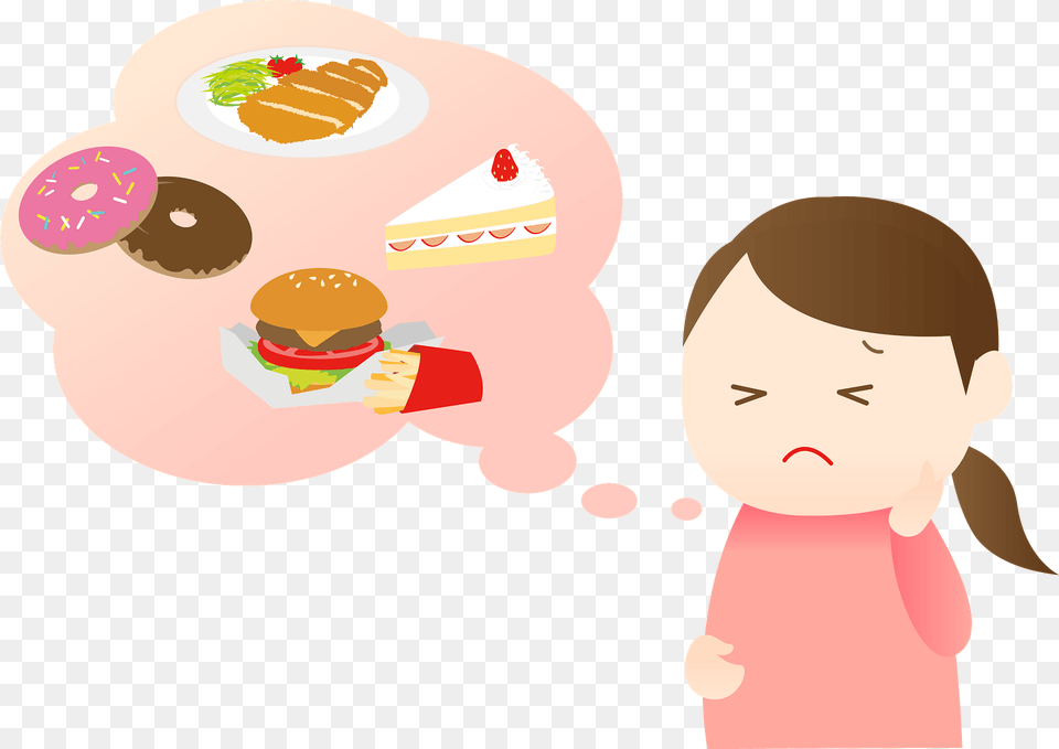 Woman On A Diet Is Thinking Of Sweets Clipart, Food, Burger, Cream, Dessert Png Image