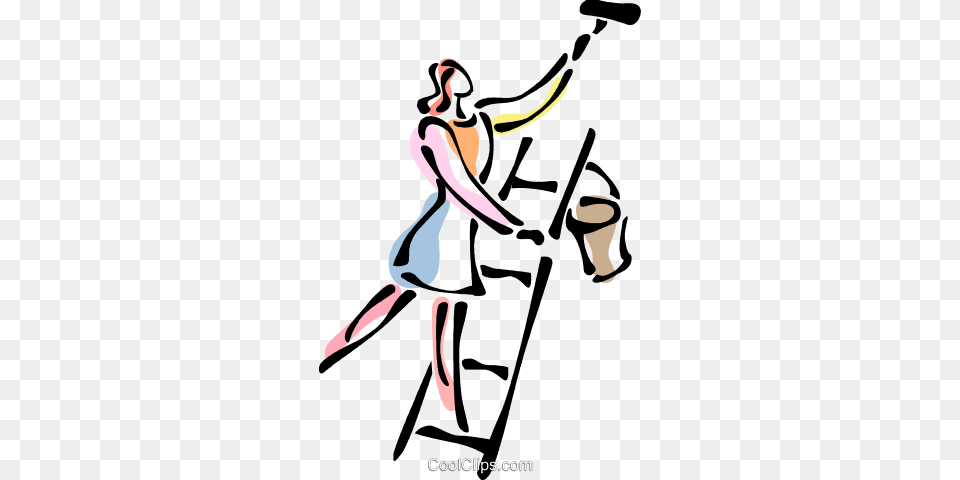 Woman On A Ladder Painting Royalty Vector Clip Art, Cleaning, Person, Dancing, Leisure Activities Free Png