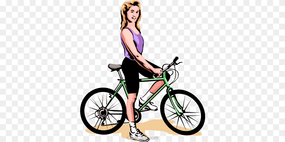 Woman On Bicycle Royalty Free Vector Clip Art Illustration, Adult, Wheel, Vehicle, Transportation Png Image