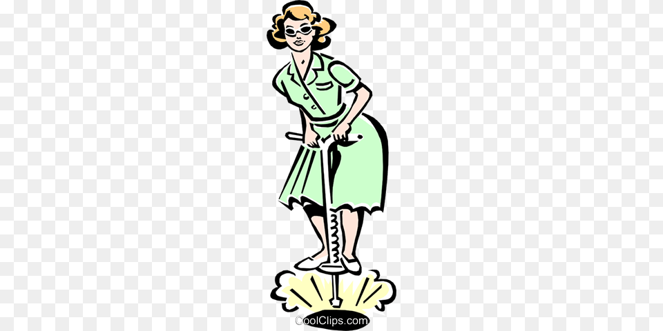 Woman On Pogo Stick Royalty Vector Clip Art Illustration, Cleaning, Person, Adult, Female Free Png Download