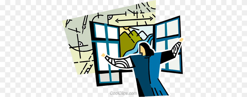 Woman Opening Windows To Get Fresh Air Royalty Vector Clip, Art, Bulldozer, Machine Png