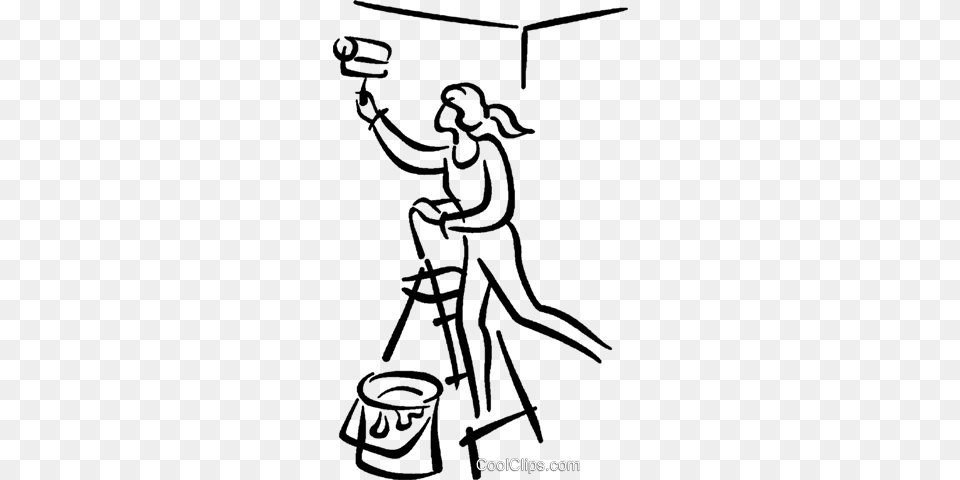 Woman Painting A Wall Royalty Vector Clip Art Illustration, Cleaning, Person Png