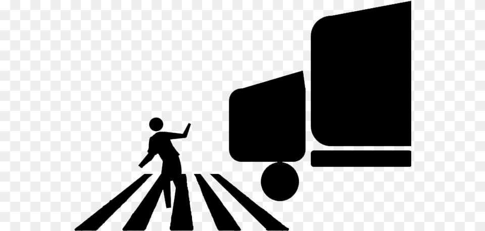 Woman Pedestrian In Crosswalk Fears Truck Road Safety Black And White, Gray Free Transparent Png