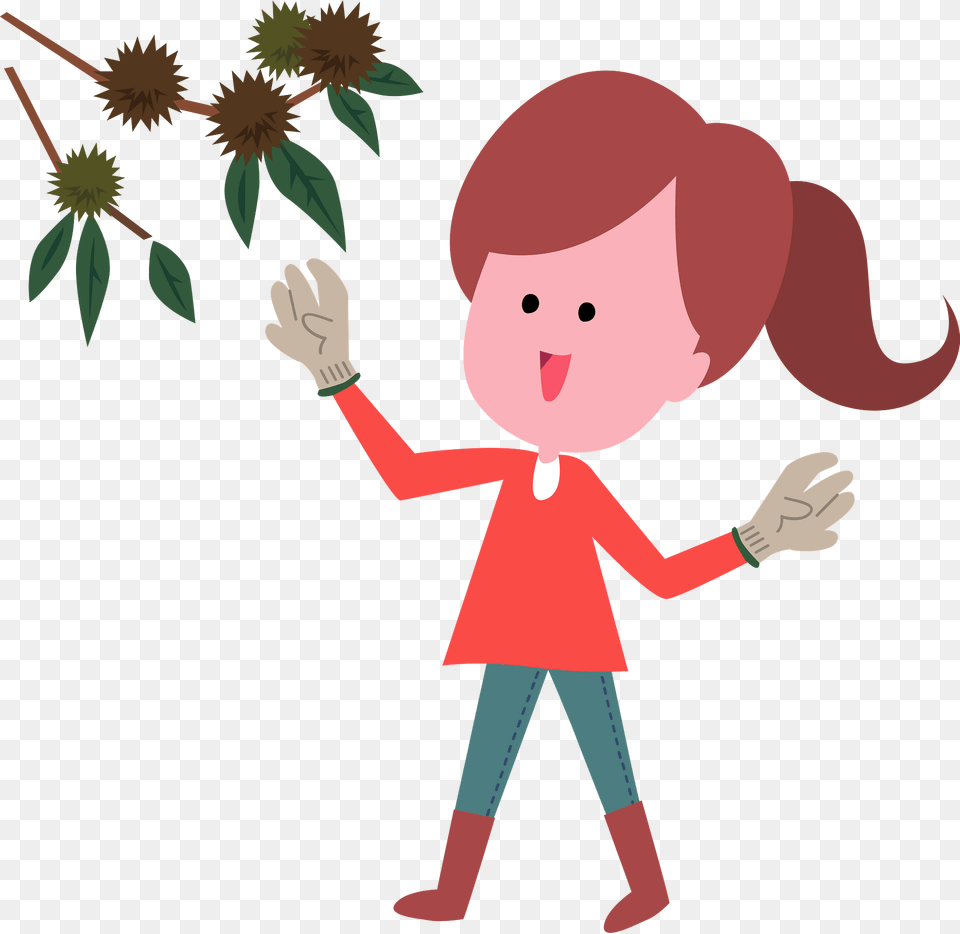 Woman Picking Japanese Chestnuts Clipart, Cartoon, Baby, Person, Clothing Png