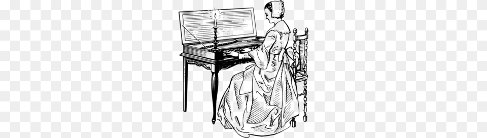 Woman Playing A Clavichord Clipart, Gray Free Transparent Png