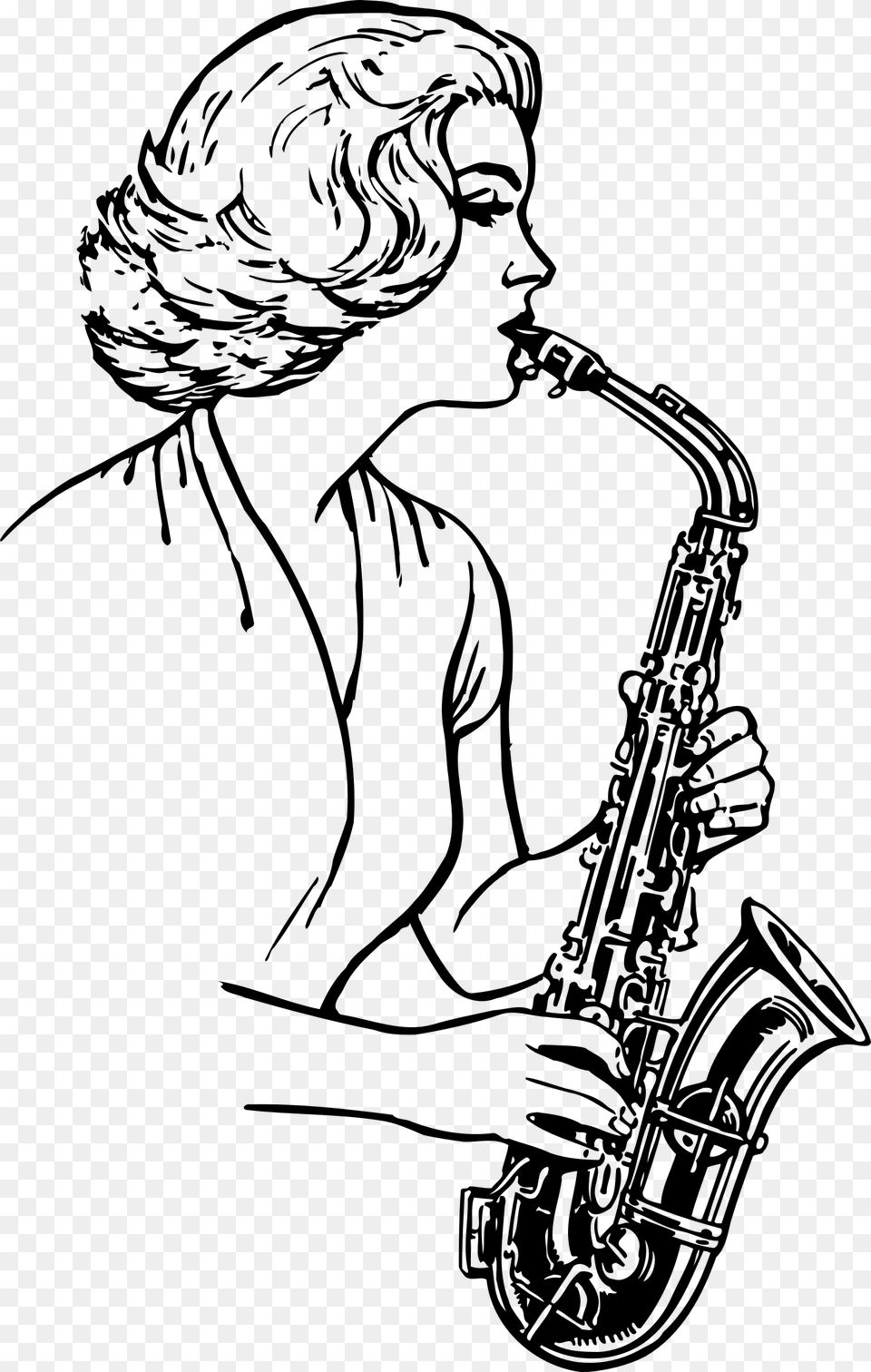 Woman Playing A Saxophone Icons, Gray Png