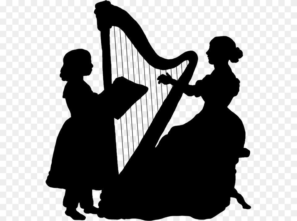 Woman Playing The Harp Silhouette Lady Playing Harp Silhouette, Gray Free Transparent Png