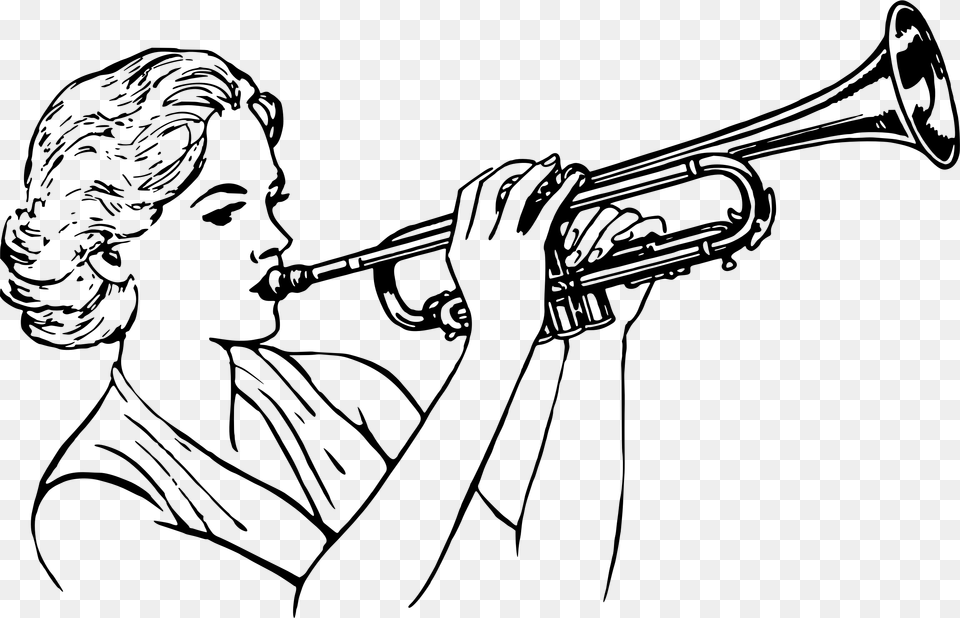 Woman Playing Trumpet Clip Arts, Gray Free Png