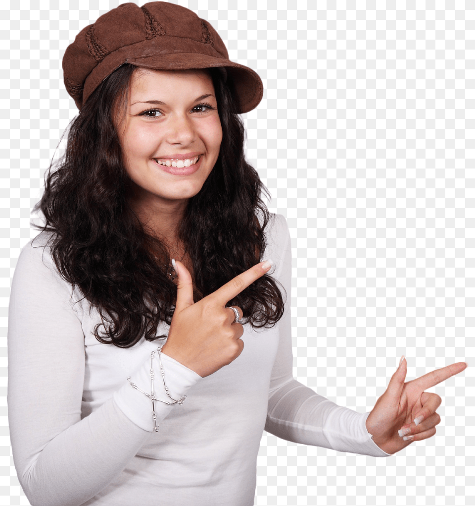 Woman Pointing Elinkterest Images White Background Images Girl, Hand, Person, Body Part, Hat Png Image