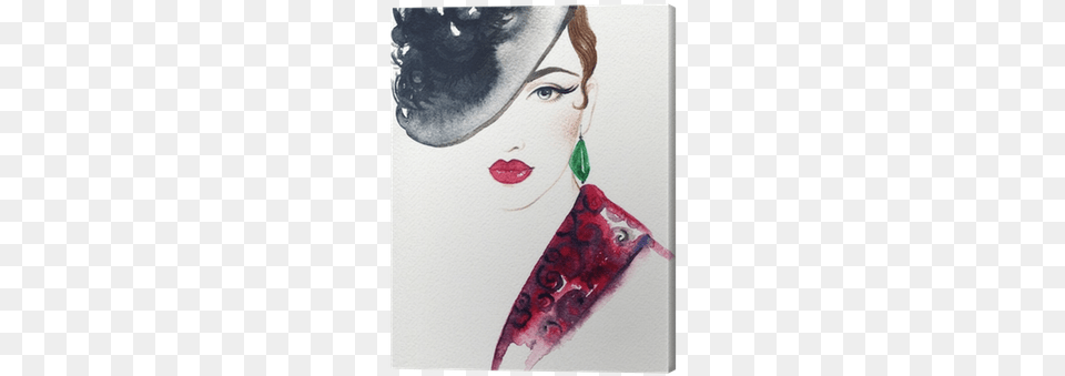 Woman Portrait With Hat Watercolor Background Fashion, Accessories, Art, Jewelry, Earring Free Transparent Png