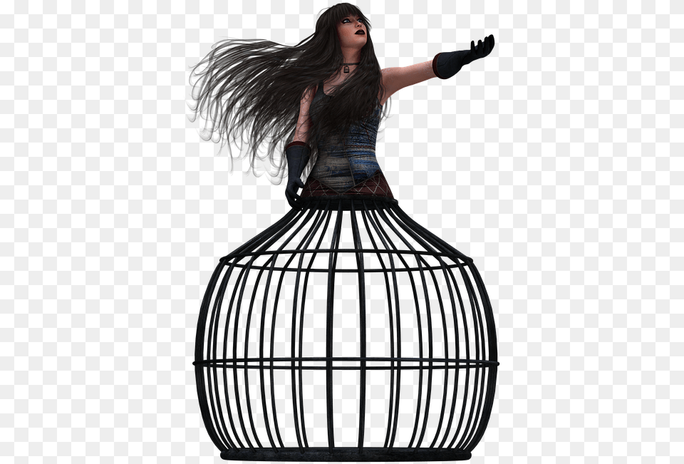 Woman Pretty Fantasy Long Hair Black Hair Cage Woman In Cage, Adult, Person, Female, Body Part Png Image