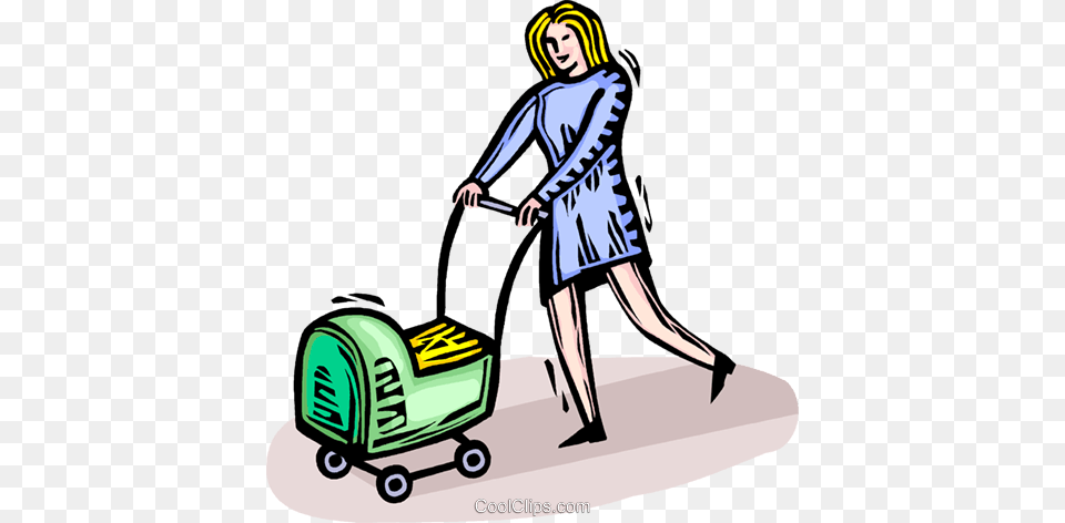 Woman Pushing A Baby Carriage Royalty Free Vector Clip Art, Plant, Lawn, Grass, Cleaning Png