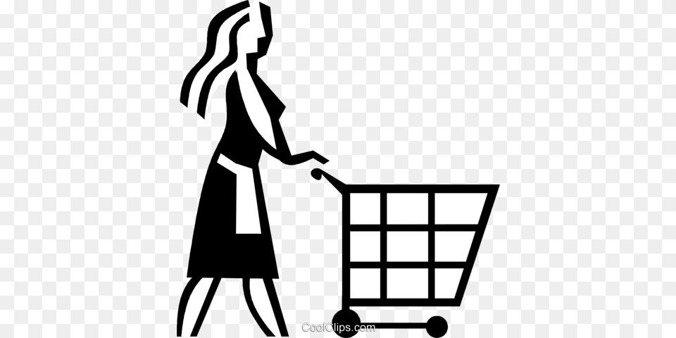 Woman Pushing A Grocery Cart Royalty Vector Clip Mulher Com Carrinho De Compras, Stencil, Cleaning, Person Png