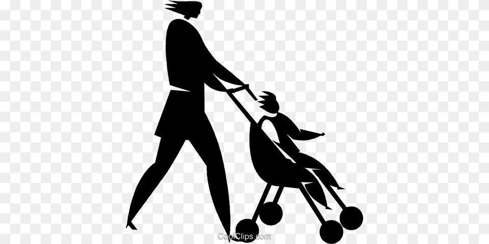 Woman Pushing A Stroller Royalty Vector Clip Art Illustration, Person, Walking, Silhouette, Adult Free Png