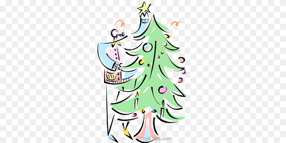 Woman Putting Star On Christmas Tree Royalty Vector Clip Art, Plant, Festival, Christmas Decorations, Person Png Image