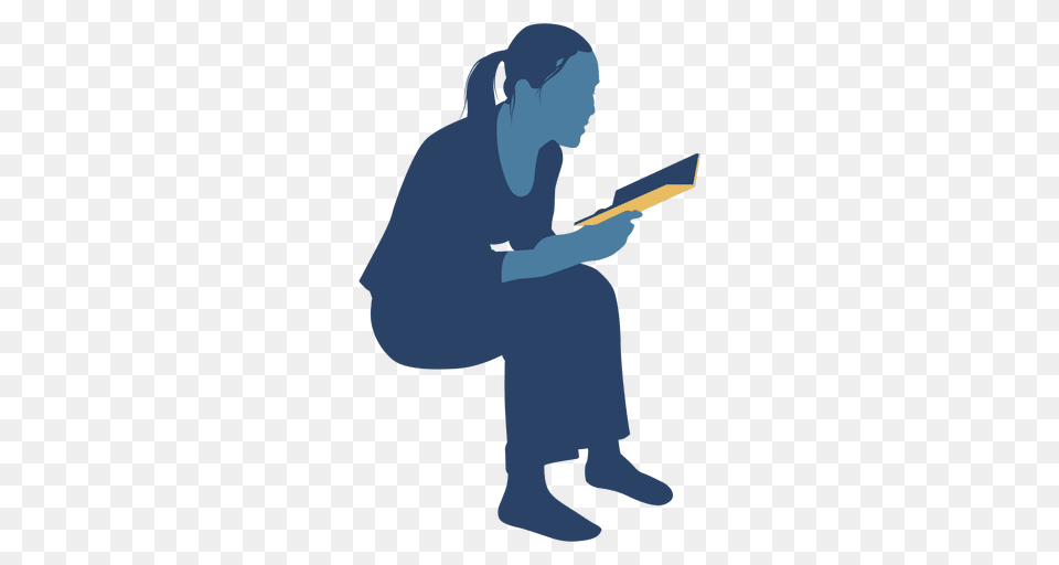 Woman Reading Book Sitting Silhouette, Person, Face, Head Free Png Download