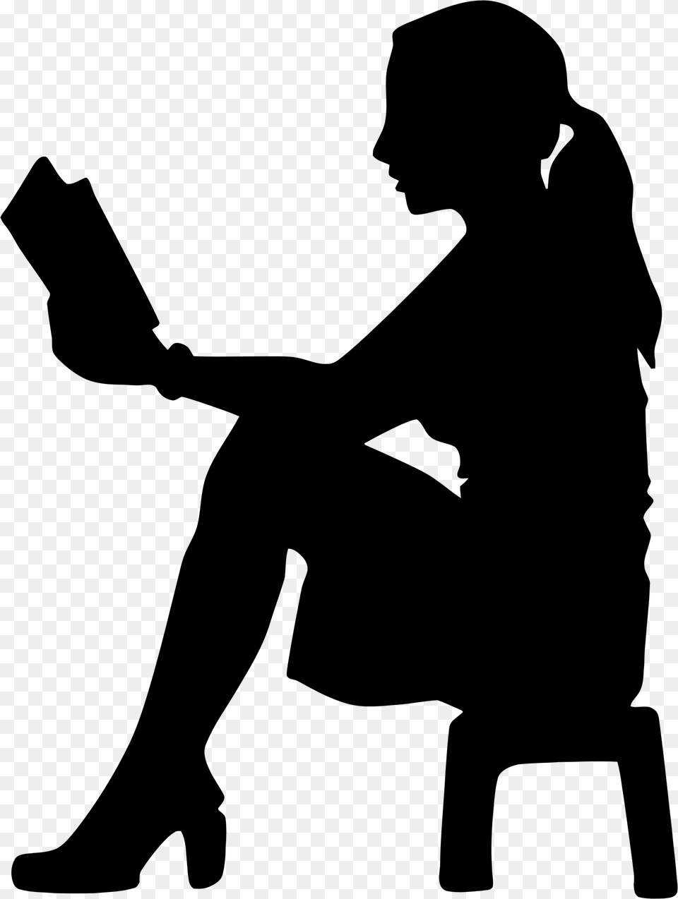 Woman Reading Silhouette, Gray Free Png