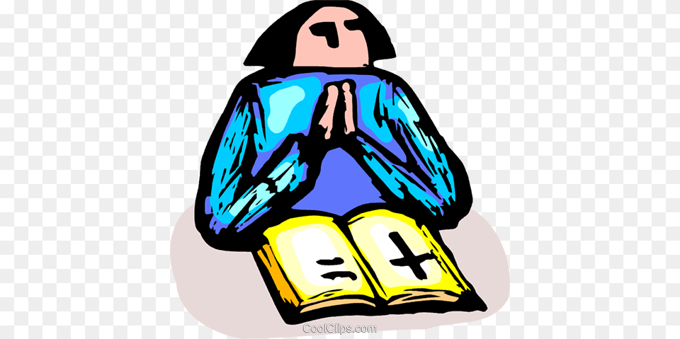 Woman Reading The Bible And Praying Royalty Vector Clip Art, Person, Sitting, Clothing, Coat Free Png Download