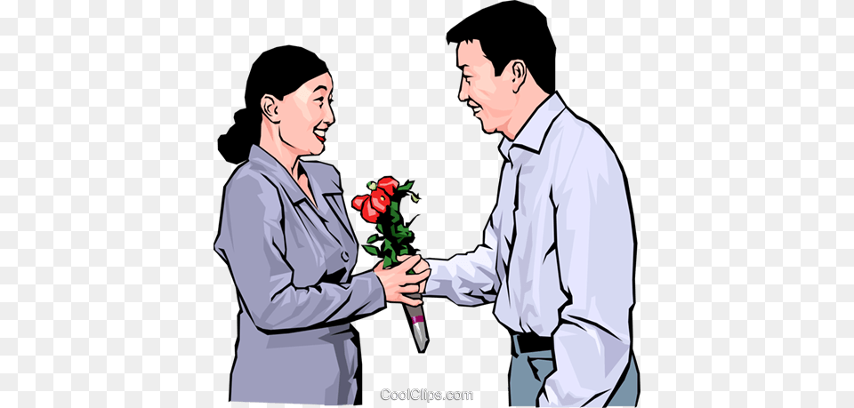 Woman Receiving Flowers From An Admirer Royalty Vector Clip, Rose, Plant, Flower, Person Png