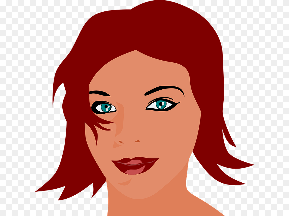 Woman Red Hari Face Smile Blue Eyes Lipstick Women Face Clip Art, Adult, Female, Head, Person Png