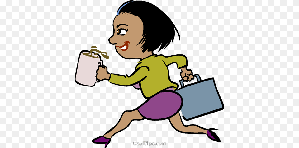 Woman Running Late For Meeting Royalty Vector Clip Art, Baby, Bag, Person, Face Png Image