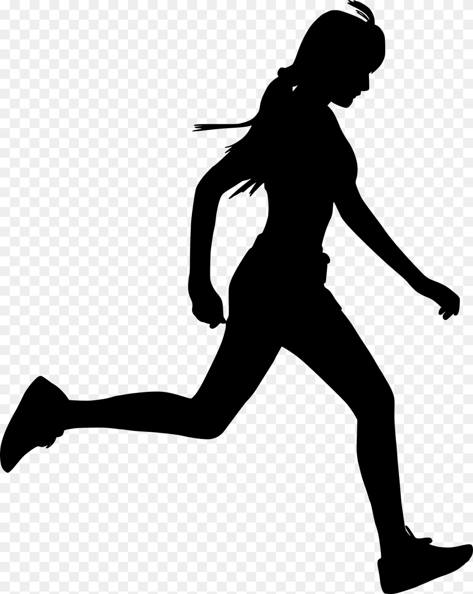 Woman Running Silhouette Vector, Gray Png Image
