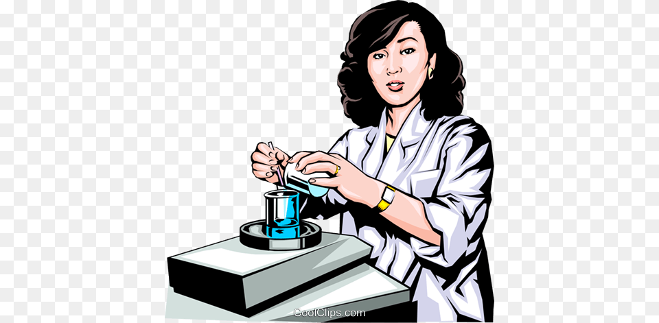 Woman Scientist With Beakers Royalty Free Vector Clip Art, Clothing, Coat, Adult, Person Png