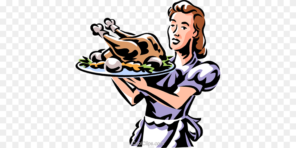 Woman Serving A Roast Chicken Or Turkey Royalty Vector Clip, Food, Meal, Adult, Face Png Image