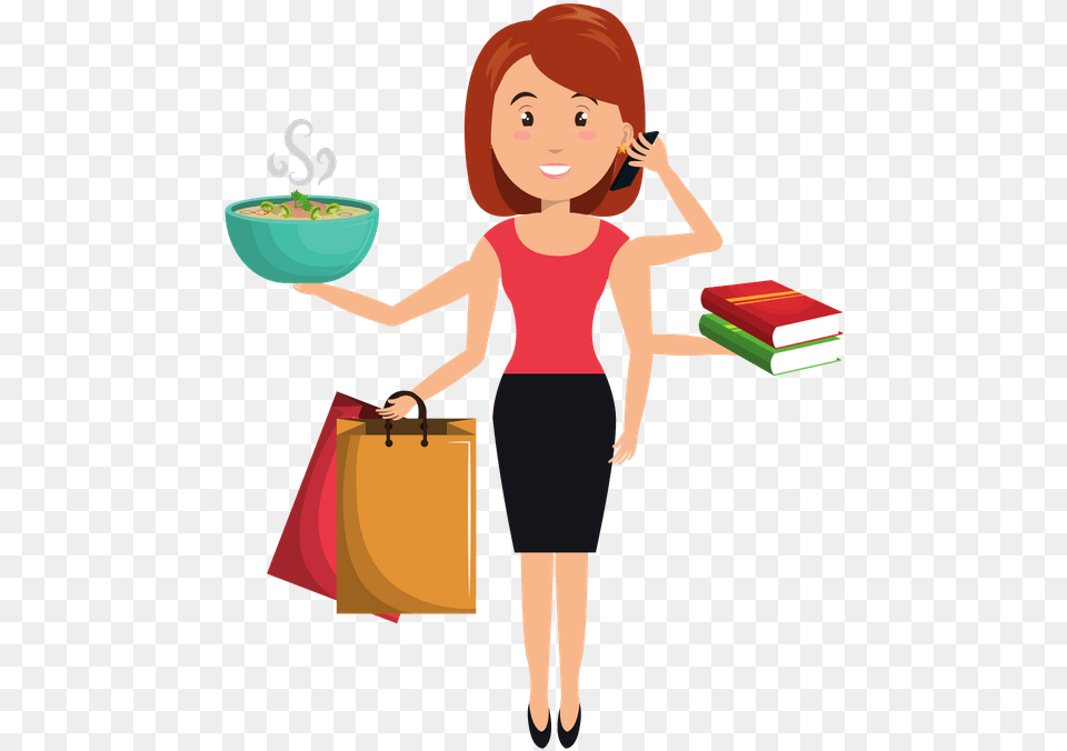Woman Shopping Cartoon, Person, Bag, Face, Head Png