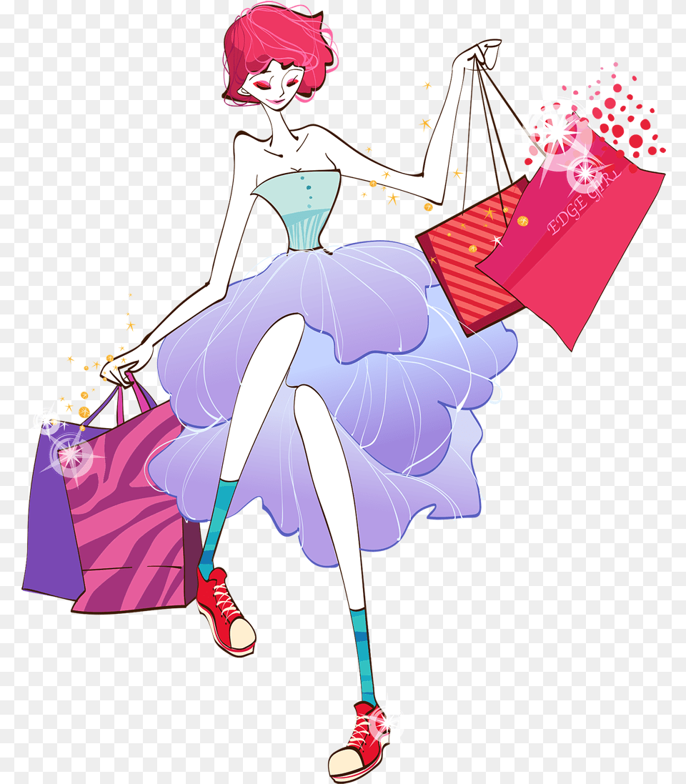 Woman Shopping Cartoon Illustration Shopping Woman Logo Cartoons, Book, Comics, Publication, Person Free Png