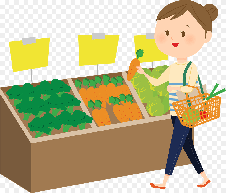 Woman Shopping For Vegetables Clipart, Basket, Person, Face, Head Png
