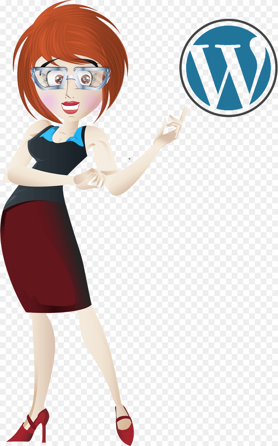 Woman Showing Wordpress Logo Clipart, Publication, Book, Comics, Person Free Png