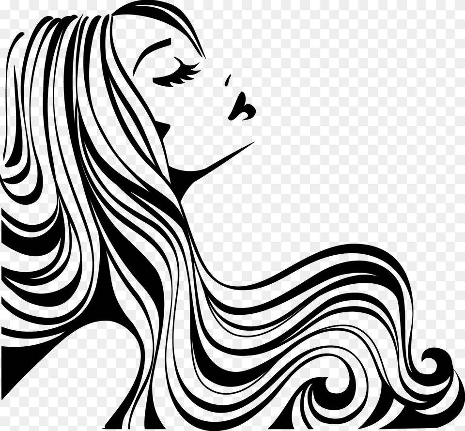 Woman Silhouette Hair Salon Clipart, Gray Png Image