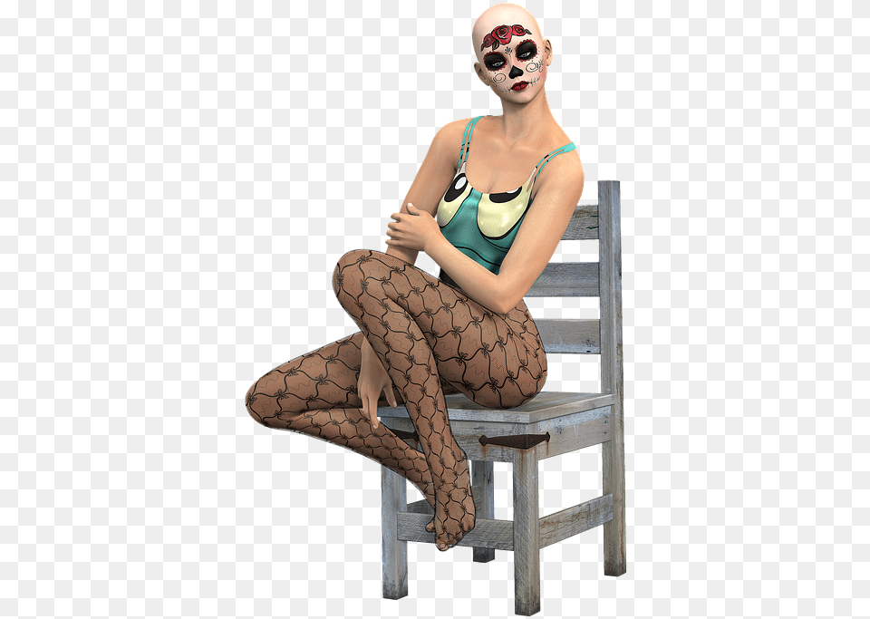 Woman Sitting Chair Fishnet Stockings Clothing Woman Sitting In Chair, Adult, Person, Female, Swimwear Free Png Download