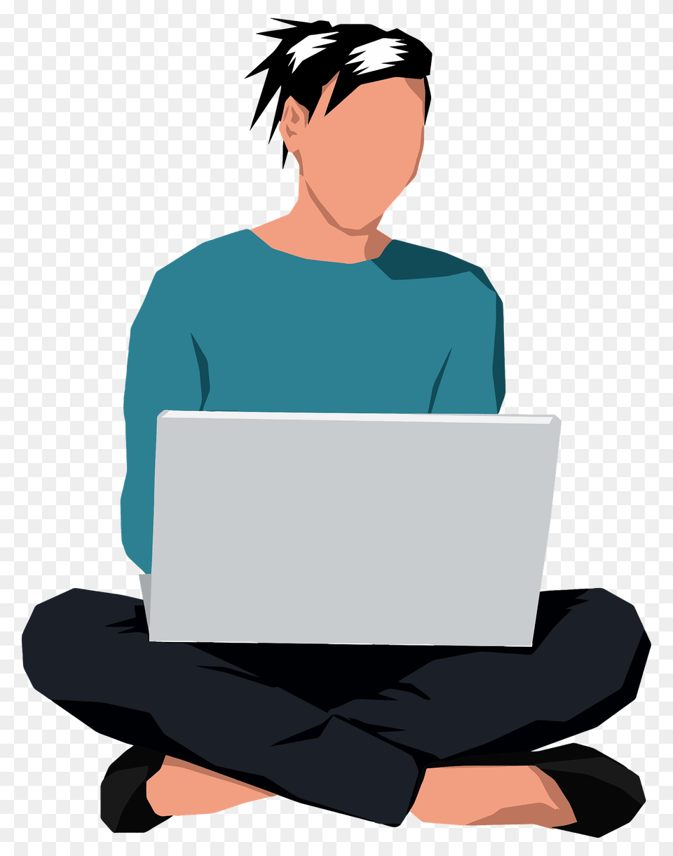 Woman Sitting Down With Laptop Clipart, Computer, Electronics, Person, Pc Free Png