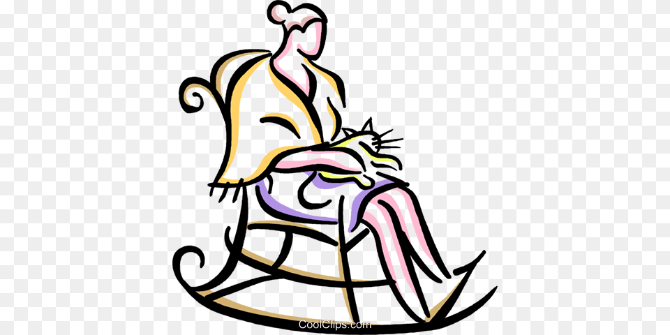 Woman Sitting With Cat In Rocking Chair Royalty Vector Clip, Furniture, Baby, Person, Rocking Chair Free Png