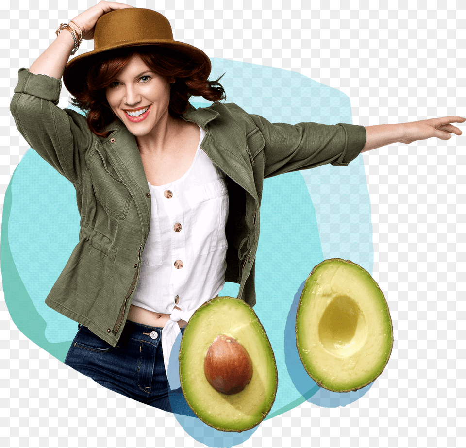 Woman Smiling While Holding Her Hat And Jumping Avocado, Fruit, Produce, Plant, Food Free Transparent Png