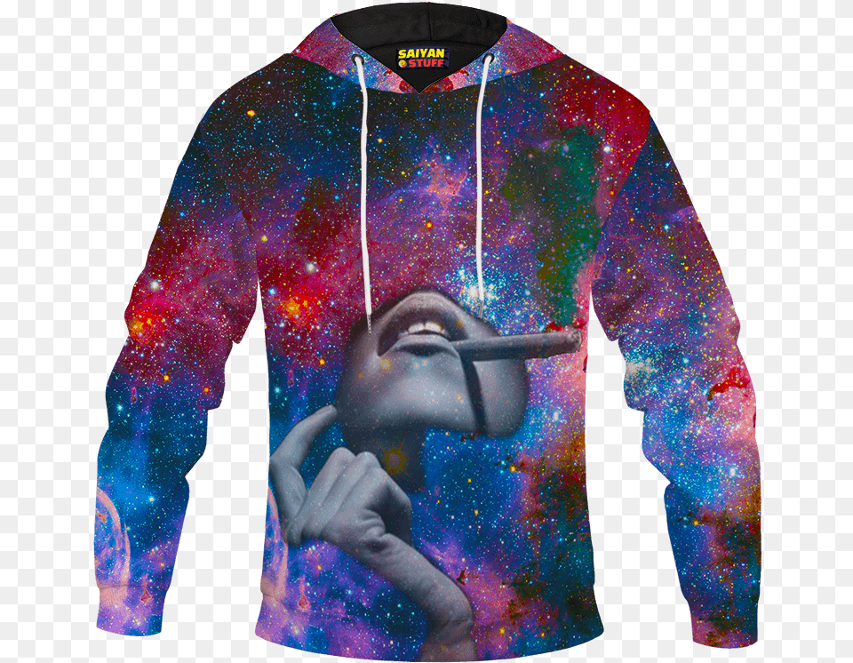Woman Smoking Blunt Vibrant Galaxy 420 Weed Adult Hoodie Cannabis, Sweatshirt, Sweater, Sleeve, Long Sleeve Png