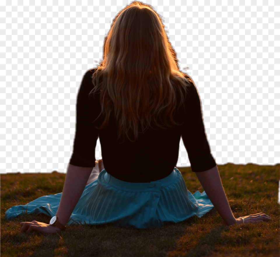 Woman Sunset Sunbathing Sitting Grass Girl Free Transparent Png
