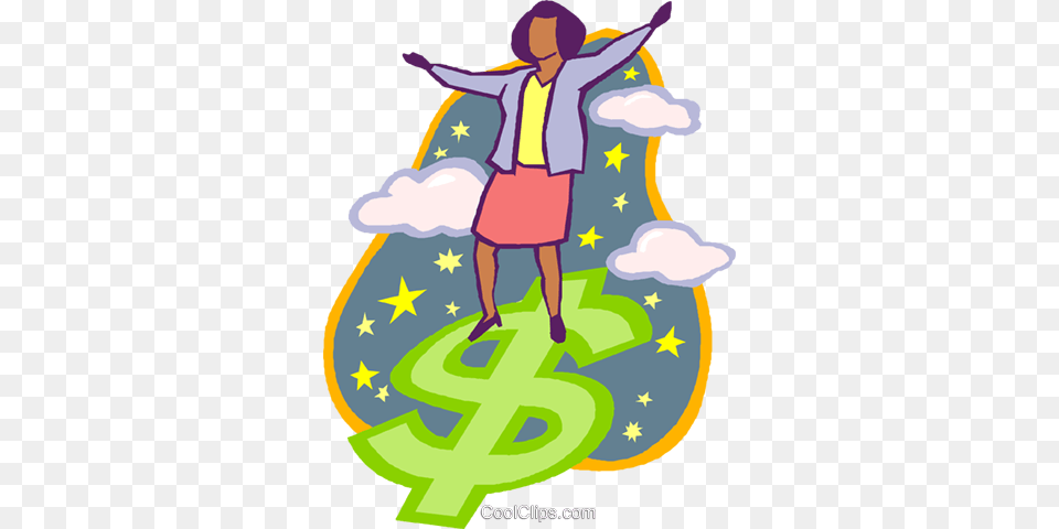 Woman Surfing On Dollar Sign Royalty Vector Clip Art, Person, Symbol, Text Free Transparent Png