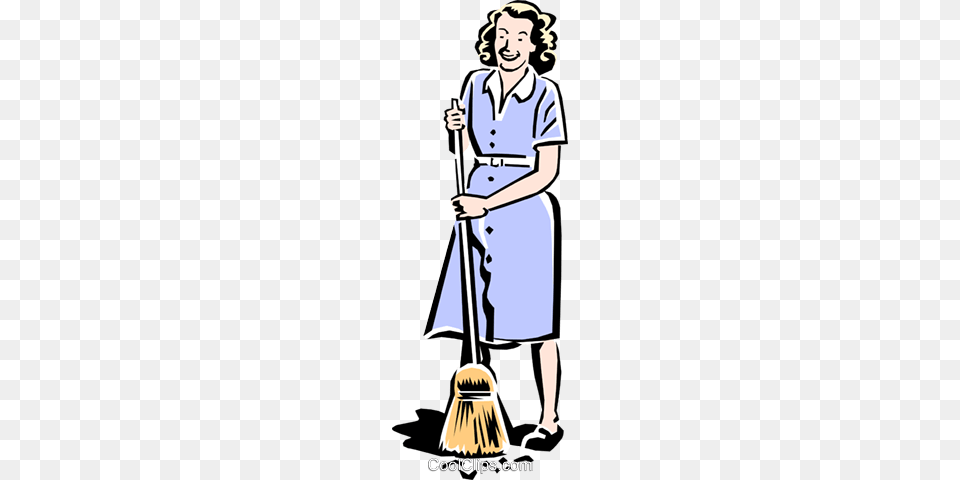 Woman Sweeping Royalty Free Vector Clip Art Illustration, Cleaning, Person, Adult, Female Png